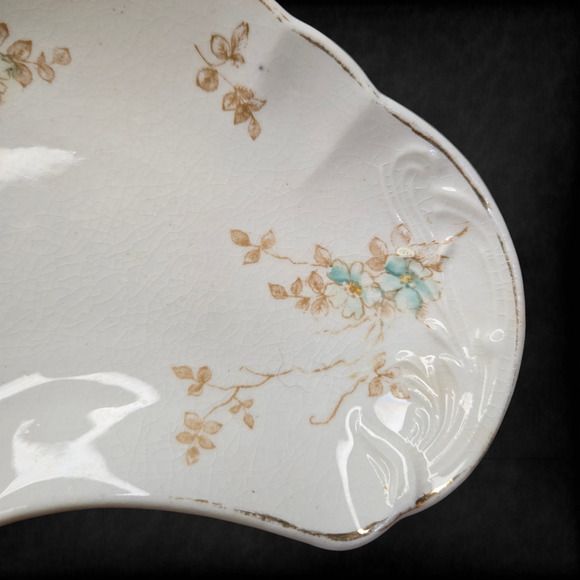 Antique Blue Floral Bone Porcelain Royal Hand Painted Trinket Dish - Picture 12 of 15